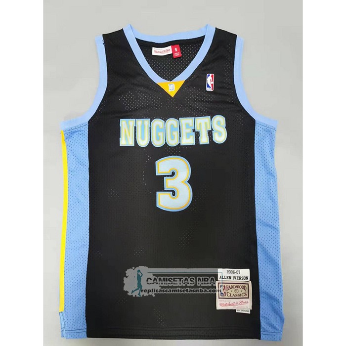 Camiseta Denver Nuggets Allen Iverson NO 3 Mitchell & Ness 2006-07 Negro